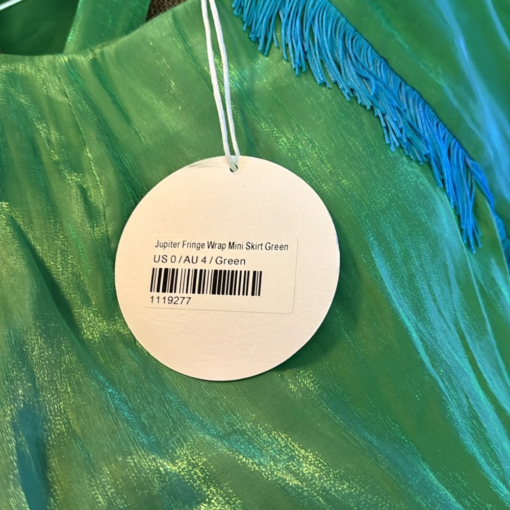 Green Satin Fringe Mini Skirt - Brand: - Picture 6 of 6